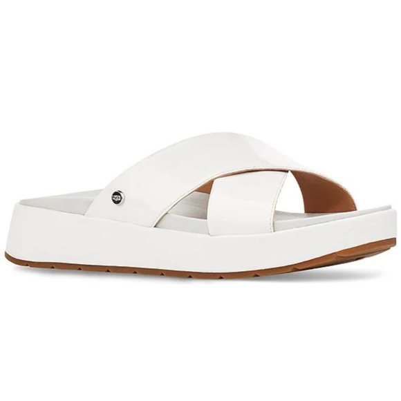 NEW UGG Size 9 Emily Square Toe Platform Cross Slide Sandals - White Patent - Picture 1 of 4